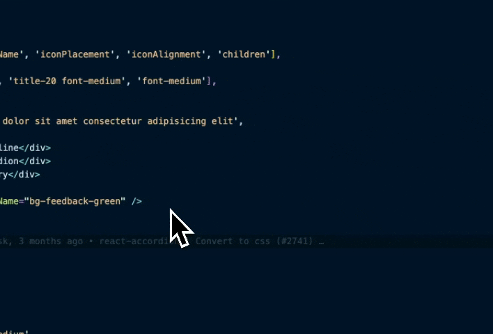 Hover preview demo showing CSS output for a class name in VS Code